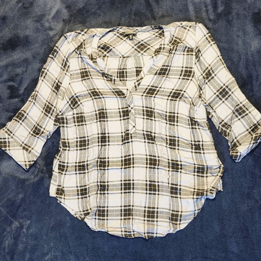 Torrid Black and Blue Plaid Blouse